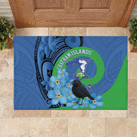 New Zealand Chatham Islands Rubber Doormat Wharekauri Forget Me Not With Black Robin LT14 Blue - Polynesian Pride