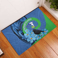 New Zealand Chatham Islands Rubber Doormat Wharekauri Forget Me Not With Black Robin LT14 - Polynesian Pride