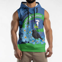 New Zealand Chatham Islands Sleeveless Hoodie Wharekauri Forget Me Not With Black Robin - Polynesian Pride