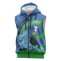 New Zealand Chatham Islands Sleeveless Zip Hoodie Wharekauri Forget Me Not With Black Robin LT14 Blue - Polynesian Pride
