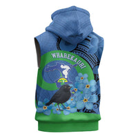 New Zealand Chatham Islands Sleeveless Zip Hoodie Wharekauri Forget Me Not With Black Robin LT14 - Polynesian Pride