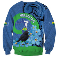 New Zealand Chatham Islands Sweatshirt Wharekauri Forget Me Not With Black Robin LT14 - Polynesian Pride