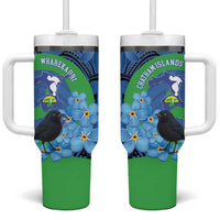 New Zealand Chatham Islands Tumbler With Handle Wharekauri Forget Me Not With Black Robin LT14 One Size: 40 oz Blue - Polynesian Pride