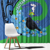 New Zealand Chatham Islands Window Curtain Wharekauri Forget Me Not With Black Robin LT14 - Polynesian Pride