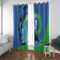 New Zealand Chatham Islands Window Curtain Wharekauri Forget Me Not With Black Robin LT14 With Grommets Blue - Polynesian Pride