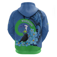 New Zealand Chatham Islands Zip Hoodie Wharekauri Forget Me Not With Black Robin