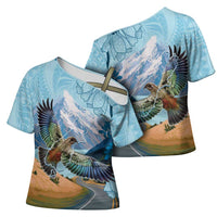 New Zealand South Island Cross Shoulder Shirt Te Waipounamu Aoraki Kea Bird - Polynesian Pride