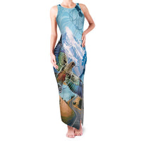 New Zealand South Island Family Matching Tank Maxi Dress and Hawaiian Shirt Te Waipounamu Aoraki Kea Bird