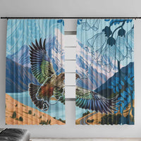 New Zealand South Island Window Curtain Te Waipounamu Aoraki Kea Bird LT14 With Hooks Blue - Polynesian Pride