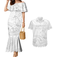 Polynesia Brain Cancer Awareness Couples Matching Mermaid Dress and Hawaiian Shirt In May We Wear Grey LT14 White - Polynesian Pride