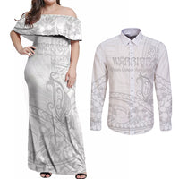 Polynesia Brain Cancer Awareness Couples Matching Off Shoulder Maxi Dress and Long Sleeve Button Shirt In May We Wear Grey LT14 White - Polynesian Pride
