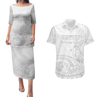 Polynesia Brain Cancer Awareness Couples Matching Puletasi and Hawaiian Shirt In May We Wear Grey LT14 White - Polynesian Pride
