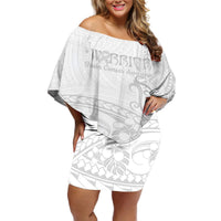 Polynesia Brain Cancer Awareness Off Shoulder Short Dress In May We Wear Grey LT14 Women White - Polynesian Pride
