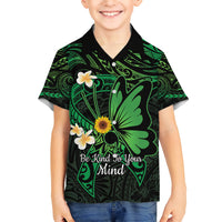 Polynesia Mental Health Awareness Kid Hawaiian Shirt Green Ribbon Be Kind To Your Mind