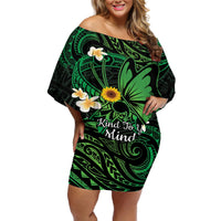 Polynesia Mental Health Awareness Off Shoulder Short Dress Green Ribbon Be Kind To Your Mind LT14 Women Green - Polynesian Pride