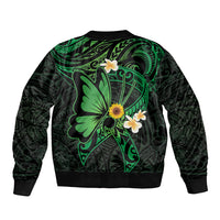 Polynesia Mental Health Awareness Sleeve Zip Bomber Jacket Green Ribbon Be Kind To Your Mind LT14 - Polynesian Pride