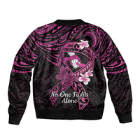 Polynesia Breast Cancer Awareness Bomber Jacket Pink Ribbon No One Fights Alone - Black LT14 - Polynesian Pride