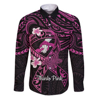 Polynesia Breast Cancer Awareness Family Matching Short Sleeve Bodycon Dress and Hawaiian Shirt Pink Ribbon No One Fights Alone - Black LT14 Dad's Shirt - Long Sleeve Black - Polynesian Pride