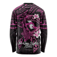 Polynesia Breast Cancer Awareness Long Sleeve Shirt Pink Ribbon No One Fights Alone - Black