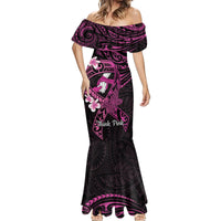 Polynesia Breast Cancer Awareness Mermaid Dress Pink Ribbon No One Fights Alone - Black LT14 - Polynesian Pride
