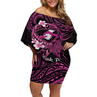 Polynesia Breast Cancer Awareness Off Shoulder Short Dress Pink Ribbon No One Fights Alone - Black LT14 Women Black - Polynesian Pride