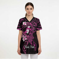Polynesia Breast Cancer Awareness Scrub Top Pink Ribbon No One Fights Alone - Black - Polynesian Pride