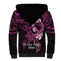 Polynesia Breast Cancer Awareness Sherpa Hoodie Pink Ribbon No One Fights Alone - Black LT14 - Polynesian Pride