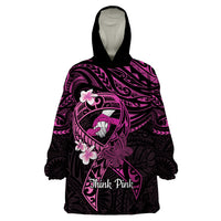 Polynesia Breast Cancer Awareness Wearable Blanket Hoodie Pink Ribbon No One Fights Alone - Black LT14 One Size Black - Polynesian Pride