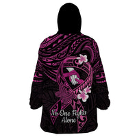 Polynesia Breast Cancer Awareness Wearable Blanket Hoodie Pink Ribbon No One Fights Alone - Black LT14 - Polynesian Pride