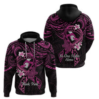 Polynesia Breast Cancer Awareness Zip Hoodie Pink Ribbon No One Fights Alone - Black