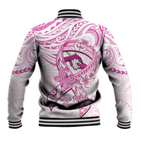 Polynesia Breast Cancer Awareness Baseball Jacket Pink Ribbon No One Fights Alone - White LT14 - Polynesian Pride