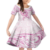 Polynesia Breast Cancer Awareness Family Matching Off Shoulder Short Dress and Hawaiian Shirt Pink Ribbon No One Fights Alone - White LT14 Daughter's Dress White - Polynesian Pride
