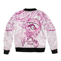Polynesia Breast Cancer Awareness Sleeve Zip Bomber Jacket Pink Ribbon No One Fights Alone - White LT14 - Polynesian Pride