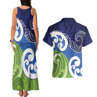 Southland New Zealand Couples Matching Tank Maxi Dress and Hawaiian Shirt Maori Koru Flag Color
