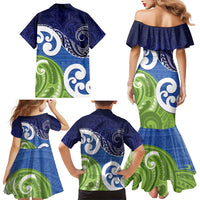 Southland New Zealand Family Matching Mermaid Dress and Hawaiian Shirt Maori Koru Flag Color