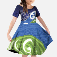 Southland New Zealand Family Matching Puletasi and Hawaiian Shirt Maori Koru Flag Color