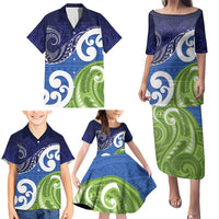 Southland New Zealand Family Matching Puletasi and Hawaiian Shirt Maori Koru Flag Color