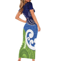 Southland New Zealand Family Matching Short Sleeve Bodycon Dress and Hawaiian Shirt Maori Koru Flag Color