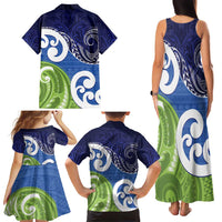 Southland New Zealand Family Matching Tank Maxi Dress and Hawaiian Shirt Maori Koru Flag Color