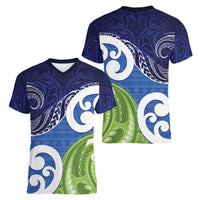 Southland New Zealand Women V-Neck T-Shirt Maori Koru Flag Color