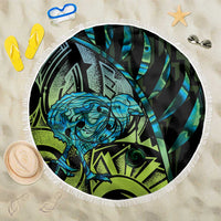 Southland Takehe Pounama Beach Blanket Aotearoa Poutama Paua Shell Fern LT14 One Size 150cm Black - Polynesian Pride