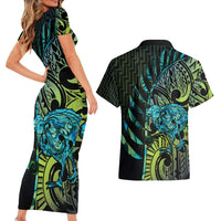 Southland Takehe Pounama Couples Matching Short Sleeve Bodycon Dress and Hawaiian Shirt Aotearoa Poutama Paua Shell Fern