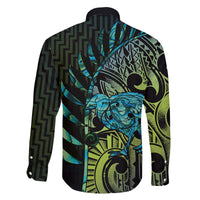 Southland Takehe Pounama Family Matching Off The Shoulder Long Sleeve Dress and Hawaiian Shirt Aotearoa Poutama Paua Shell Fern