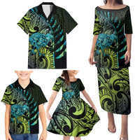 Southland Takehe Pounama Family Matching Puletasi and Hawaiian Shirt Aotearoa Poutama Paua Shell Fern