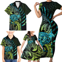 Southland Takehe Pounama Family Matching Short Sleeve Bodycon Dress and Hawaiian Shirt Aotearoa Poutama Paua Shell Fern