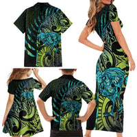 Southland Takehe Pounama Family Matching Short Sleeve Bodycon Dress and Hawaiian Shirt Aotearoa Poutama Paua Shell Fern