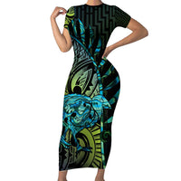 Southland Takehe Pounama Family Matching Short Sleeve Bodycon Dress and Hawaiian Shirt Aotearoa Poutama Paua Shell Fern