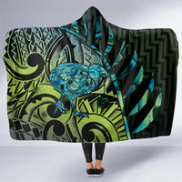 Southland Takehe Pounama Hooded Blanket Aotearoa Poutama Paua Shell Fern LT14 One Size Black - Polynesian Pride