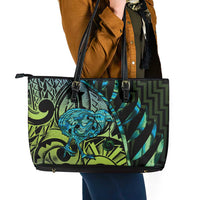 Southland Takehe Pounama Leather Tote Bag Aotearoa Poutama Paua Shell Fern