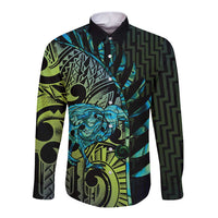Southland Takehe Pounama Long Sleeve Button Shirt Aotearoa Poutama Paua Shell Fern LT14 Unisex Black - Polynesian Pride